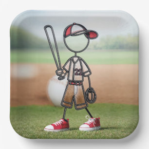 Assiettes En Carton Joueur de baseball en bonhomme bâton avec des bask