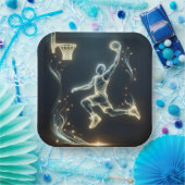 Assiettes En Carton Joueur de basket-ball en néon brillant (Fête)