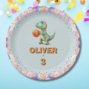 Assiettes En Carton Joueur de basket-ball T-rex Anniversaire