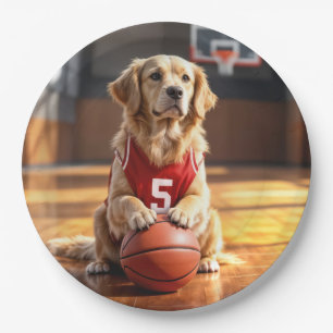 Assiettes En Carton Joueur de basketball Golden Retriever