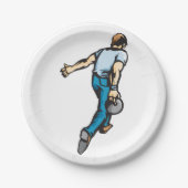 Assiettes En Carton Joueur de bowling rétro lancer la balle (Devant)