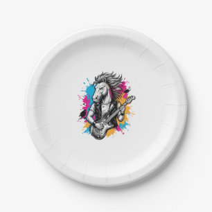 Assiettes En Carton Joueur de guitare à cheval T-Shirt gravure vintage