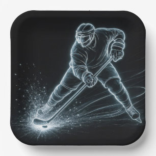 Assiettes En Carton Joueur de hockey au néon sur glace