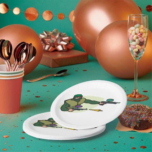 Assiettes En Carton Joueur de Paintball avec double marqueur Action Sp