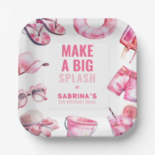 Assiettes En Carton Joueuse Piscine Rose fête d'été fille d'anniversai