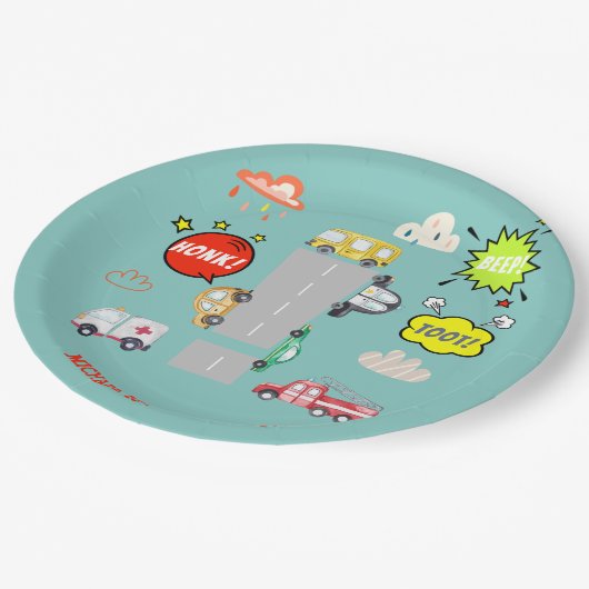 Assiettes En Carton Jour anniversaire de l'enfant véhicule bip de miel (Angle)