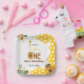 Assiettes En Carton Jour d'abeille jaune miel abeille première fille a (Fête)