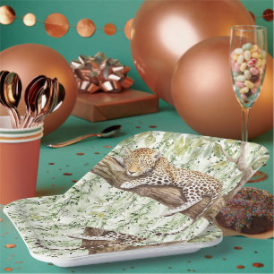Assiettes En Carton Jour d'anniversaire de la jungle verte sauvage