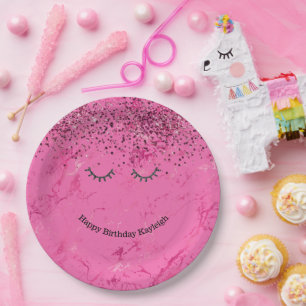 Assiettes En Carton Jour d'anniversaire de la Parties scintillant rose