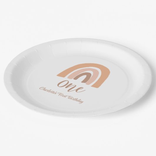 Assiettes En Carton Jour d'anniversaire simple Boho Rainbow (Angle)