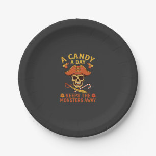 Assiettes En Carton Jour de bonbons Halloween Pirate Crâne Canne