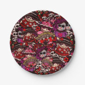 Assiettes En Carton Jour de Dessins Animés de Morts Dia de los Muertos (Devant)