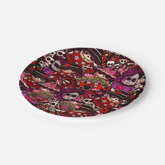 Assiettes En Carton Jour de Dessins Animés de Morts Dia de los Muertos (Angle)