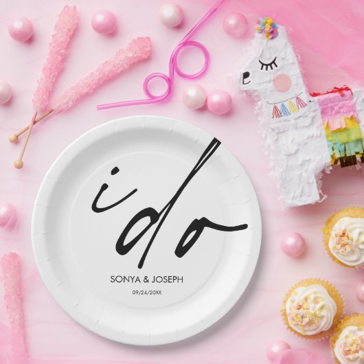 Assiettes En Carton Jour de mariage Élégant Script I Do (Fête)