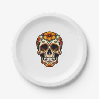 Assiettes En Carton Jour Des Morts Crâne De Sucre Floral Squelette Têt