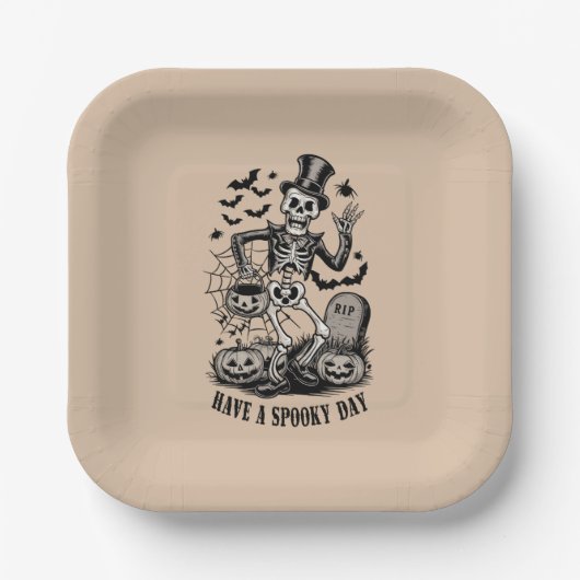 Assiettes En Carton Jour éffrayant Halloween Witch Squelette (Recto)