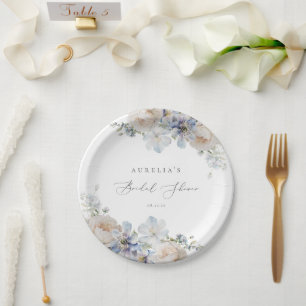 Assiettes En Carton Journée de mariage Floral Bleu Poussiéreux de Jard