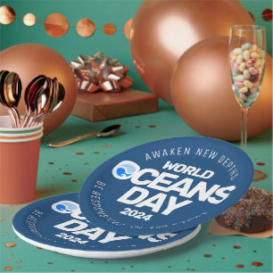 Assiettes En Carton Journée mondiale des océans Bleu Stylisé Vagues de