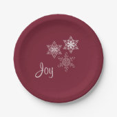 Assiettes En Carton Joy and Three Snowflakes Minimal Rouge et Blanc (Devant)