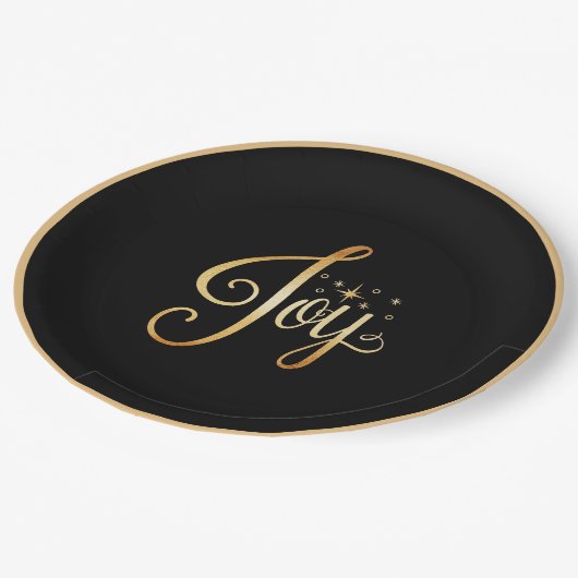 Assiettes En Carton "Joy" Black Gold Script Élégant vacances (Angle)