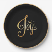 Assiettes En Carton "Joy" Black Gold Script Élégant vacances (Devant)