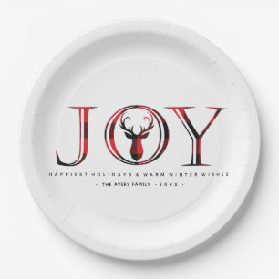 Assiettes En Carton Joy Plaid Noël personnalisé