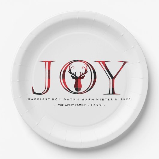 Assiettes En Carton Joy Plaid Noël personnalisé (Devant)