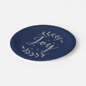 Assiettes En Carton JOY Silver Blue Botanique Feuille Moderne Vacances (Angle)