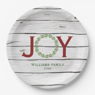 Assiettes En Carton Joy Watercolor Wreath Famille Noël 