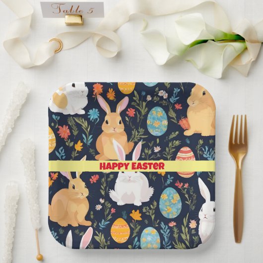 Assiettes En Carton Joyeuse collection de lapins de saumons de Pâques (Mariage)