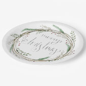 Assiettes En Carton Joyeuse couronne d'aquarelle de Noël (Angle)