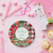 Assiettes En Carton Joyeuse couronne de Noël Rouge vert plaid (Fête)