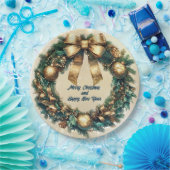 Assiettes En Carton Joyeuse couronne d'or verte de Noël (Fête)
