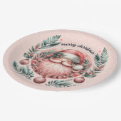 Assiettes En Carton Joyeuse couronne Père Noël rose Noël (Angle)