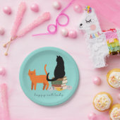 Assiettes En Carton Joyeuse dame aux chats (Fête)