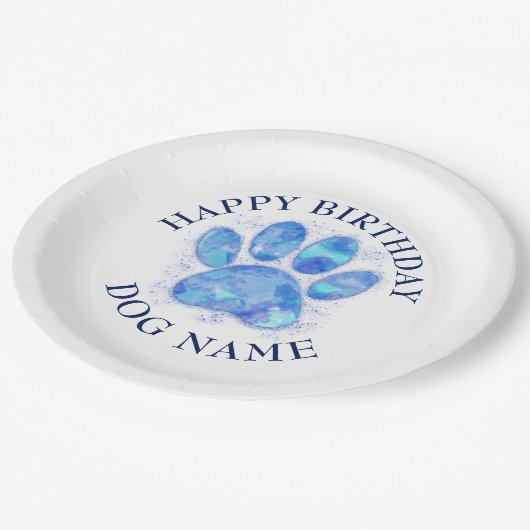 Assiettes En Carton Joyeuse fête d'anniversaire pour chiens aquarelle (Angle)