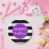 Assiettes En Carton Joyeuse fête d'anniversaire violet noir blanc rayu (Fête)