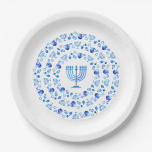 Assiettes En Carton Joyeuse fête de Hanukka Belle décoration bleue