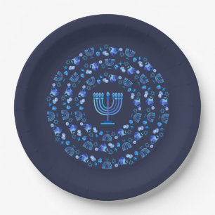 Assiettes En Carton Joyeuse fête de Hanukka Belle décoration bleue