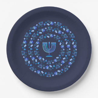 Assiettes En Carton Joyeuse fête de Hanukka Belle décoration bleue