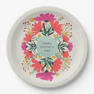 Assiettes En Carton Joyeuse fête de la mère fleurie