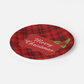 Assiettes En Carton Joyeuse fête de Noël de plaid rouge (Angle)