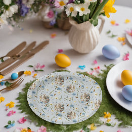 Assiettes En Carton Joyeuse fête de Pâques Lapin Célébration Bleue