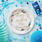 Assiettes En Carton Joyeuse Fête des mères de fleurs roses (Fête)