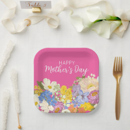 Assiettes En Carton Joyeuse Fête des mères florales