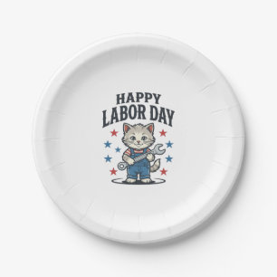 Assiettes En Carton Joyeuse Fête du Travail Chat Patriote Vintage Créa