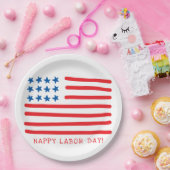 Assiettes En Carton Joyeuse fête du travail | Drapeau américain à main (Fête)