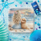 Assiettes En Carton Joyeuse fille d'anniversaire avec chiot sur la pla (Fête)