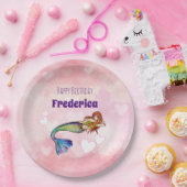 Assiettes En Carton Joyeuse fille d'anniversaire Rainbow Mermaid Illus (Fête)