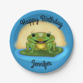 Assiettes En Carton Joyeuse grenouille d'anniversaire sur une plaque d (Devant)